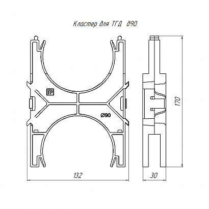Кластер для двустенных труб d90 мм наборный, двухсторонний (1шт/уп) Промрукав