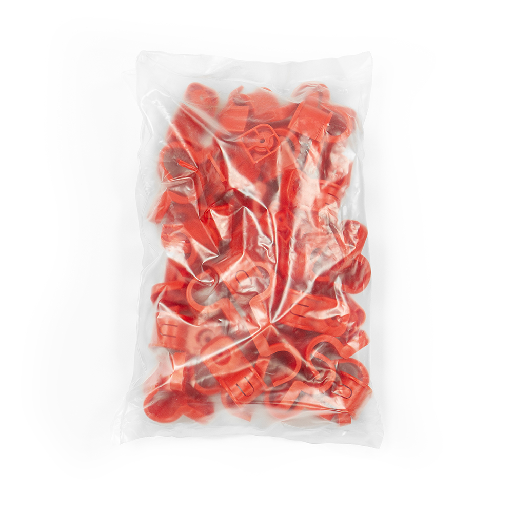 Крепеж-скоба пластиковая односторонняя для прямого монтажа  атмосферостойкая красная в п/э d16 мм (50шт/750шт уп/кор) Промрукав