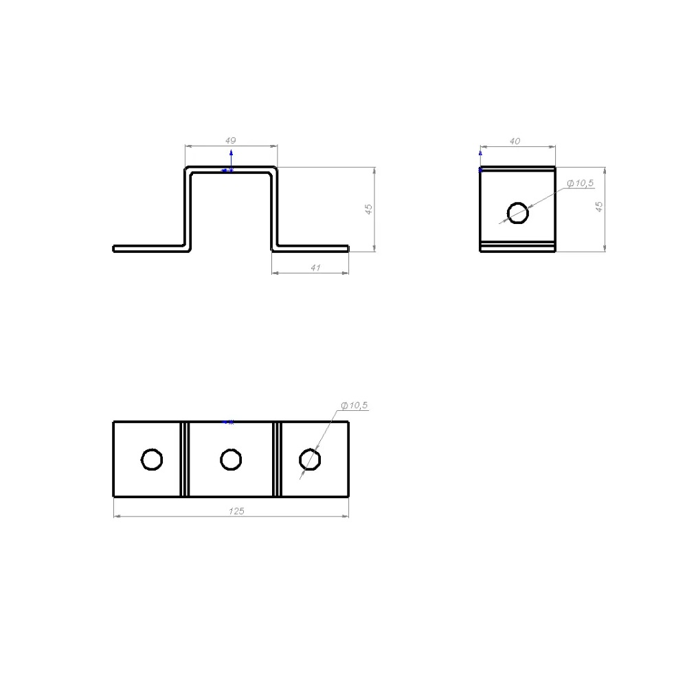 Пластина П-образная 5 отверстий профиль 41х41 Промрукав