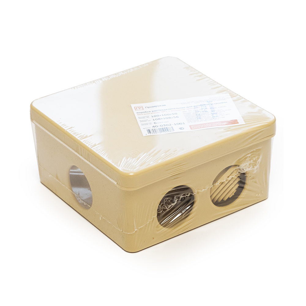 Коробка распределительная 40-0302-1001 для прямого монтажа безгалогенная (HF) сосна 100х100х50 (60шт/кор) Промрукав