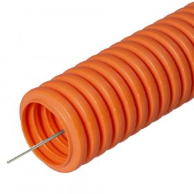 Труба гофрированная ПНД тяжёлая 750 Н безгалогенная (HF) оранжевая с/з d25 мм (50м/2600м уп/пал) Промрукав