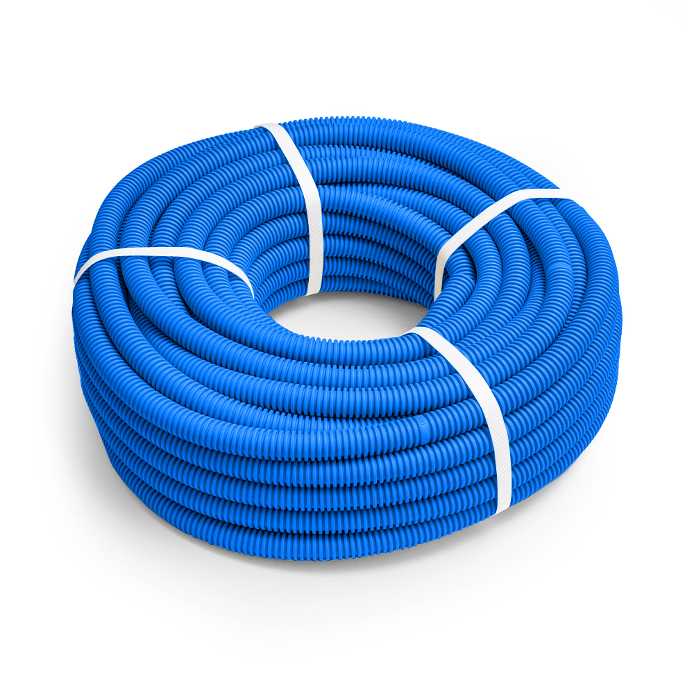 Труба гофрированная ПП лёгкая 350 Н негорючая (НГ) синяя d25 мм (25м/2250м уп/пал) Промрукав
