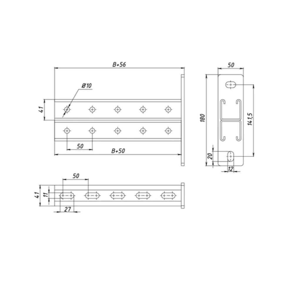 Консоль STRUT двойная КССД-41х41х800 (2,5мм) Промрукав