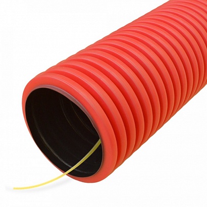 Труба гофрированная двустенная ПНД гибкая тип 750 (SN16) с/з красная d110 мм (50м/уп) Промрукав