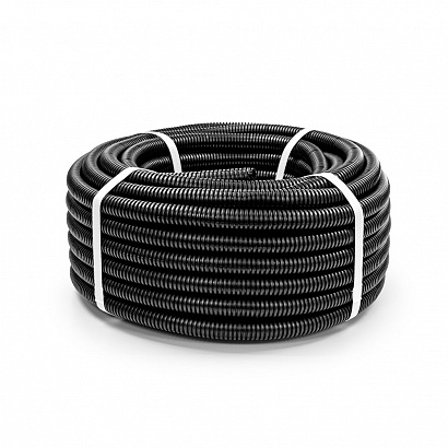 Труба гофрированная ПА негорючая (НГ) стойкая к ультрафиолету (УФ) чёрная с/з d20 мм (25м/2700м уп/пал) Промрукав