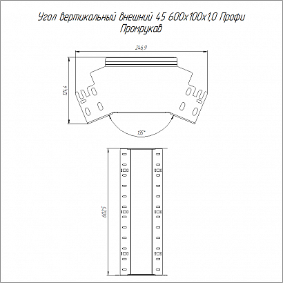 Угол вертикальный внешний 45 градусов Профи INOX (AISI 316) 600х100 (1,0 мм) Промрукав