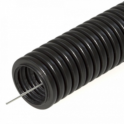 Труба гофрированная ПНД безгалогенная (HF) черная с/з d25 мм (50м/2600м уп/пал) Строитель