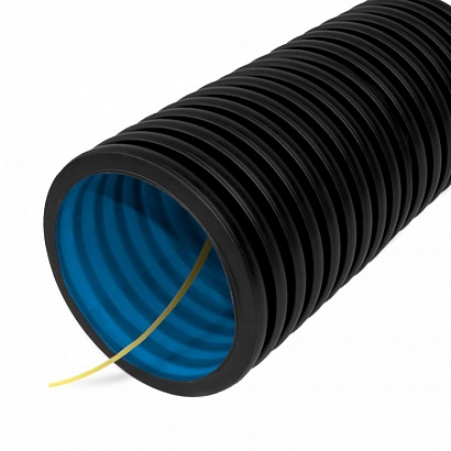 Труба гофрированная двустенная ПНД гибкая тип 450 (SN9) стойкая к ультрафиолету не распространяющая горение с/з черная d125 мм (50м/уп) Промрукав