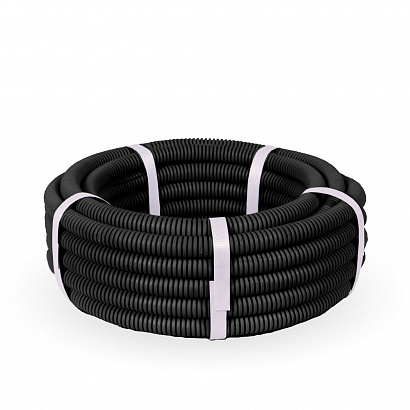 Труба гофрированная ПА негорючая (НГ) стойкая к ультрафиолету (УФ) чёрная с/з d16 мм (10м/2400м уп/пал) Промрукав