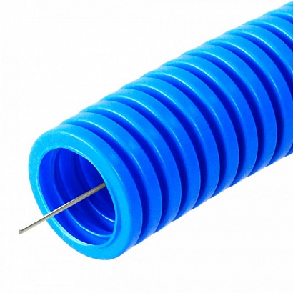 Труба гофрированная ПП тяжёлая 750 Н безгалогенная (HF) синяя с/з d20 мм (100м/4800м уп/пал) Промрукав