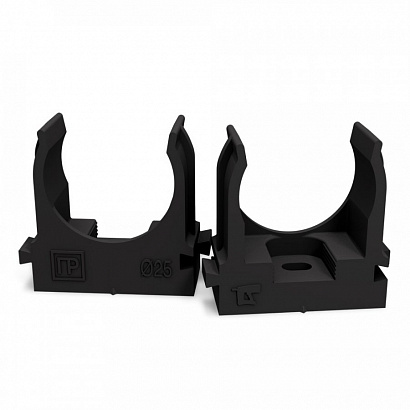 Крепеж-клипса для труб атмосферостойкая для прямого монтажа чёрная в п/э d25 мм (100шт/700шт уп/кор) Промрукав