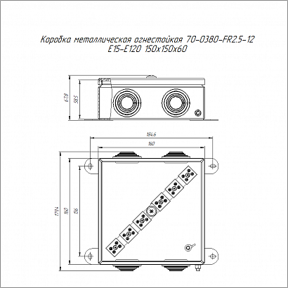 Коробка металлическая огнестойкая 70-0380-FR2.5-12 E15-E120 RAL2003 150x150x60 (6 шт/кор) Промрукав
